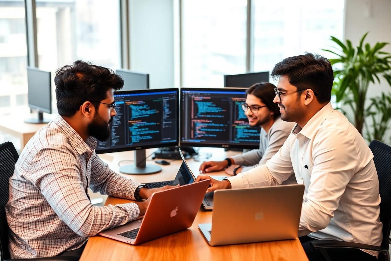 The Auromax Technologies team working together in Hyderabad